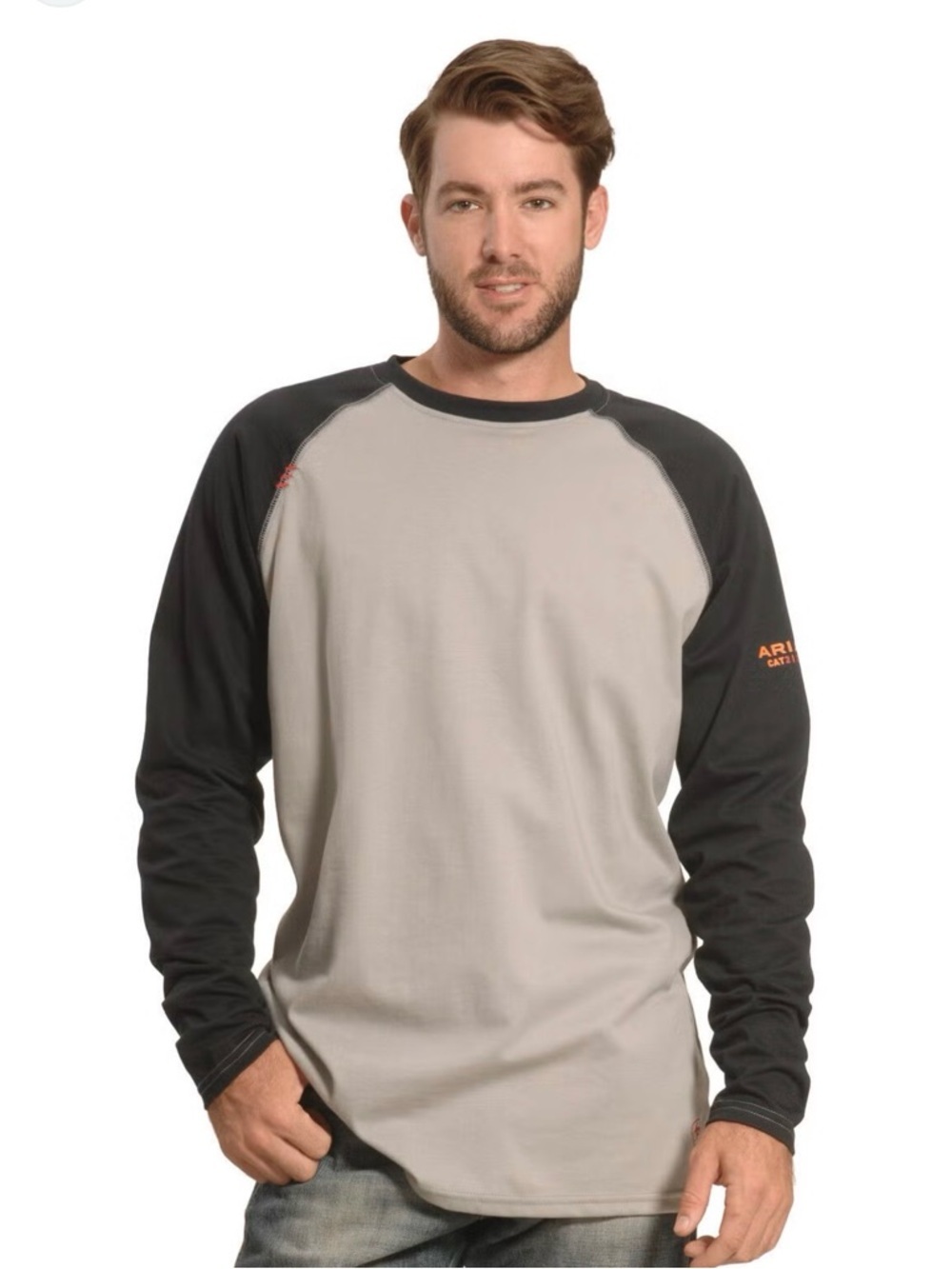 Ariat Flame Resistant Raglan Baseball Long Sleeve Work Shirt, Grey, Size XXL